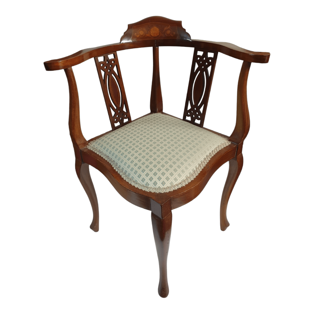 front view Edwardian corner chair with inlay