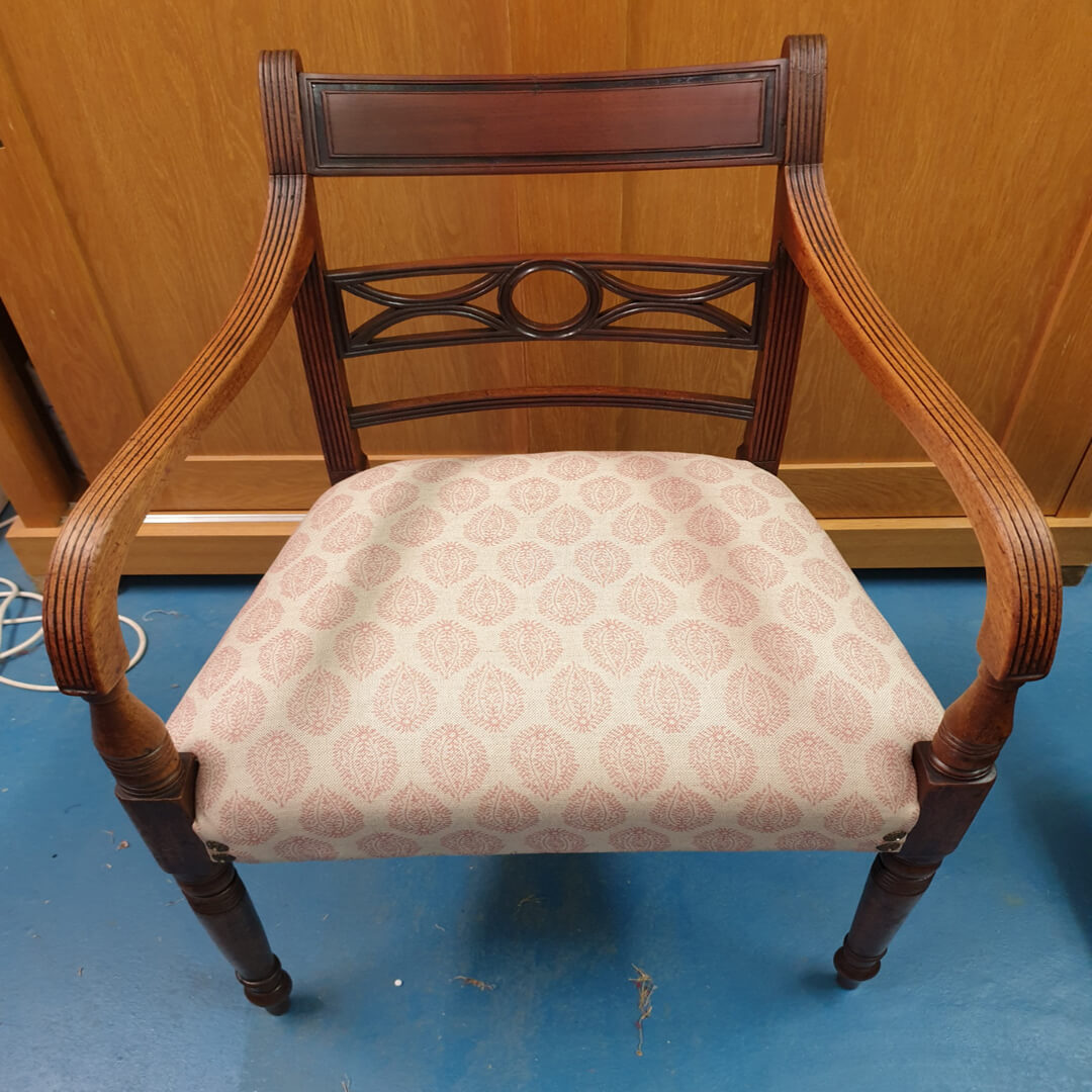 edwardian desk chair red printed fabric