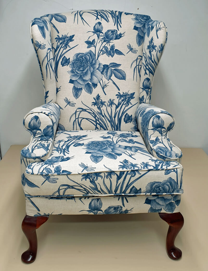 Parker Knowle chair blue flowers on ivory background